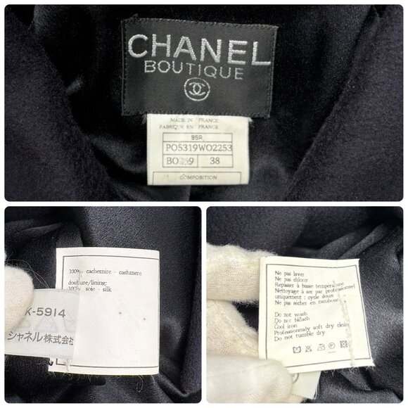 CHANEL Vinatage 95A CC Logo Button Coat Jacket #38 Cashmere Dark Blue [106350] - Picture 12 of 12